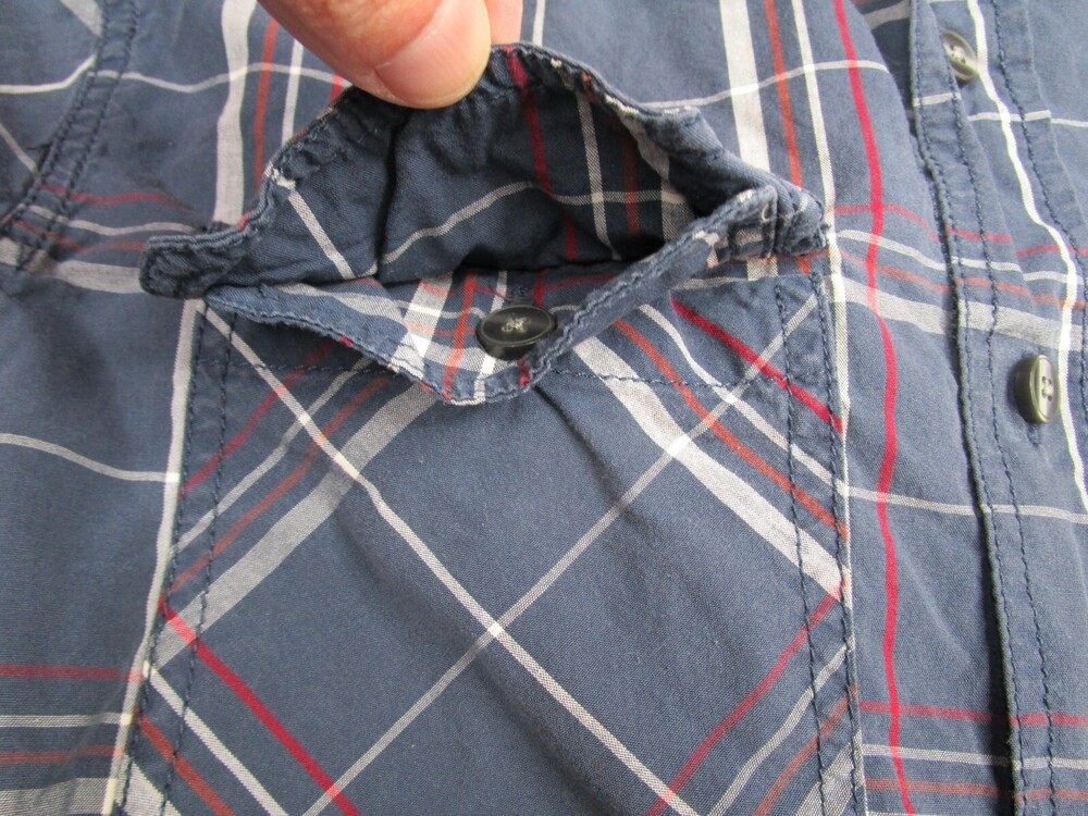 Converse Shirt Men Small Blue Plaid One Star Long Sleeve Cotton Skater Grunge - Picture 7 of 13
